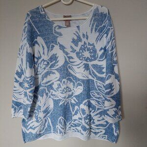 Chico's Women's Size 2 (Reg 12/L )  3/4 Sleeve Floral Overlap Tunic 100%Cotton